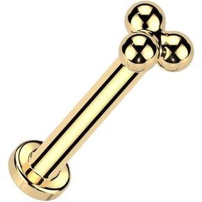 Pierced Owl 16-20GA Gold PVD ASTM F-136 Implant Grade Titanium Threadless Push-In Triple Ball Cluster Flat Back Stud