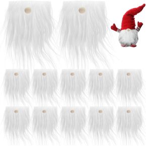 SOIMISS Pre-Cut Gnome Beard Fake Fluffy Faux Fur Dwarf Beard Costume with Small Unfinished Wooden Balls for Christmas DIY Home Decor 12pcs