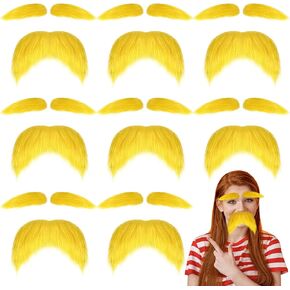 Yellow Mustache and Eyebrows Set 8 Piece Kit for Men and Women Perfect for Cosplay Halloween and Party Costumes Funny Party Favor Accessory