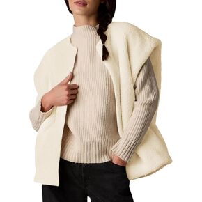 Tankaneo Womens Fuzzy Fleece Vest Casual Oversized Cap Sleeve Warm Outerwear Vest Jacket with Pockets
