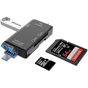 (2pieces) SD Card Reader 6 in 1 Micro USB Type C Portable Memory Card Reader for SD TF Cards Adapter with OTG Function for PC & Laptop & Smart Phones & Tablets (black)