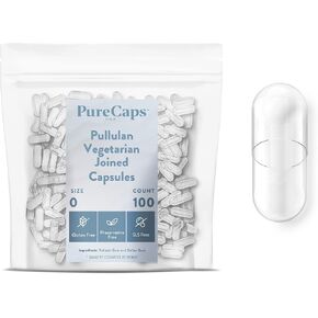 PureCaps USA - Empty Vegetarian Vegan Pullulan Pill Capsules Size 0, 100 Empty Joined Pullulan Pills, Clear, Non-GMO Certified, SLS Free, Gluten Free, Preservative Free Pill Capsules Empty