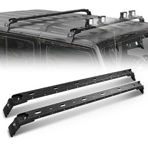 300 LBS Roof Rack Cross Bars with 4 Pcs LED Lights Bar Compatible with 2007-2024 Jeep Wrangler JK JKU JL JLU Unlimited & Gladiator JT Hardtop, Cargo Carrier Roof Rail Crossbars Rooftop Luggage