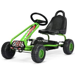 Costzon Go Kart for Kids, 4 Wheel Pedal Powered Go Cart with Adjustable Seat, Handbrake & Non-Slip Wheels, Outdoor Racer Ride On Toy, Pedal Car Gift for Boys Girls (Blue)