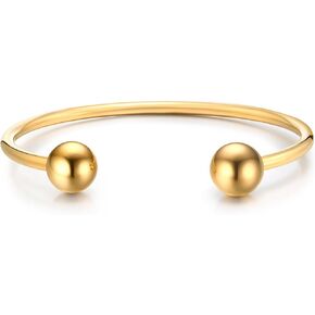 MEALGUET Jewelry Gold Plated Stainless Steel Polished Simple Cuff Bangle Ball Ends Open Bangle Bracelets for Women