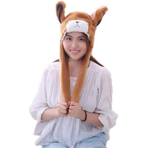 Ear Moving Jumping Hat Plush Animal Winter Headwear for Women
