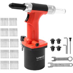 Heavy Duty Air Hydraulic Riveter Pneumatic Hydraulic Pop Rivet Gun, Hand Feed Air Riveter Riveting Tool with 100 pcs Blind Rivets and 3/32" 1/8" 5/32" 3/16" Nose Pieces