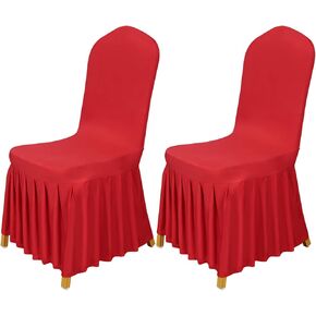 Babenest 2pcs Chair Cover Skirt, Washable Universal Parson Chair Protector with Long Skirt, Anti-Dirty Stretchy Dining Room Skirted Chair Slipcover for Home, Kitchen, Hotel, Ceremony, Party (Pink