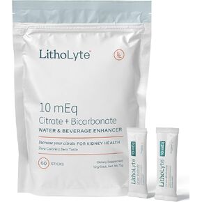 صحة الكلى | محسن الماء | LithoLyte® 10 mEq، تم تطويره بواسطة أطباء المسالك البولية، عبوتان (120 عصي)