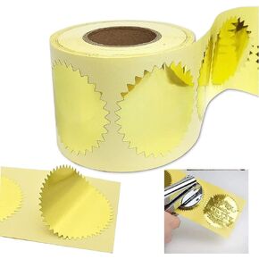 2" Gold Foil Blank Notary Certificate Wafer medal Seals Labels/Envelope Package Seals Serrated Edge Color Coding Awards Legal Embossing Stickers (300 per roll ）