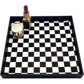 Checkered Decorative Tray, Retro Jewelry Tray Dresser Tray for Makeup Perfume Organizer, Aromatherapy Reed Diffuser Tray Vanity Tray for Bathroom(Green)