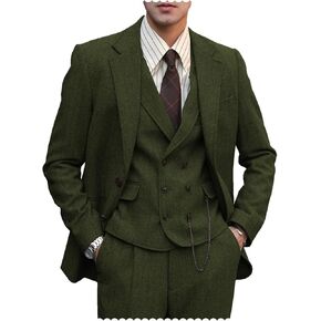 Mens Formal Tweed Wool 3 Piece Wedding Slim Fit Suit Prom Tuxedos Groomsmen