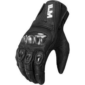 ILM Motorcycle Goatskin Leather Gloves for Men Women Riding Motorbike Gloves with Touchscreen Hard Knuckle Model GL4(White,L)