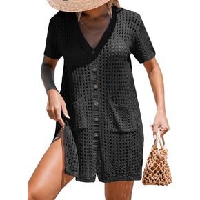 CUPSHE Women Crochet Coverups Short Sleeve Swimsuit Coverup Bathing Suit Beachwear for Summer 2024