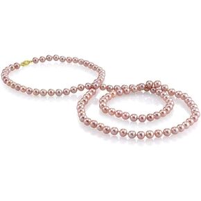 The Pearl Source 14K Gold 9-10mm AAAA Quality Pink Freshwater Cultured Pearl Necklace for Women in 16" Choker Length