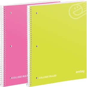 Enday College Ruled Notebook, 1 Subject Notebook College Ruled, Hardcover Spiral Bound Notebooks for School and College, 100 Sheets lined Notebook, Pink and Yellow (2 Pack)