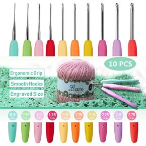 Ergonomic Crochet Hooks Set with Case, 12PCS Crochet Hooks for Arthritic Hands, Size from 0.8mm~6.0mm