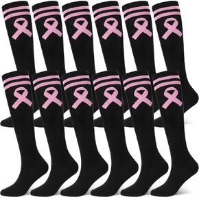 10 Pairs Breast Cancer Awareness Pink Ribbon Knee High Socks for Women