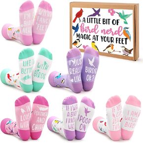 Vansolinne Birds Socks For Women Casual Crew Socks for Bird Nerd Lovers Appreciation Gifts Cardinal Hummingbird Spring Bird Watchers Cozy Breathable Mid-calf Length 6 Pairs