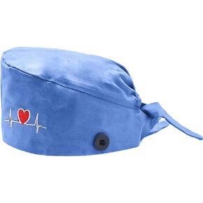 Solid-Color Working Cap with Buttons, Adjustable Cotton Sweatband Hats Tie Back for Women/Men One Size