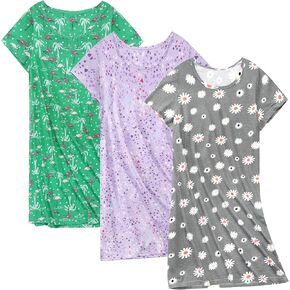 3 Pack Nightgowns for Women Soft Night Gowns Short Sleeve Sleepshirts Casual Print Sleepwear