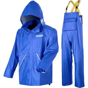 Men's Work Utility Outerwear - PRO Rain Suit with Stretch Jacket and Bib Pants for Ultimate Safety and Comfort