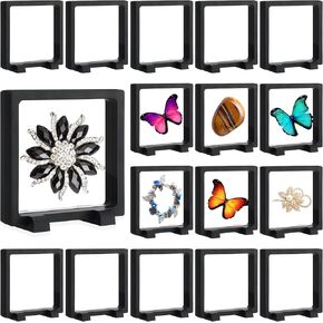 Harloon 12 Pcs 3D Floating Display Case Coins Floating Display Stand Transparent PE Jewelry Storage Box Suspension Frame for Challenge AA Medallions Specimens Chip (7 x 2.8 x 0.8 Inch)