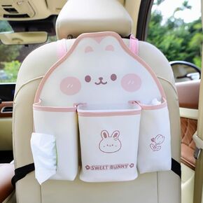 Lucky Bear Car Back Seat Organizer Storage Sweet Bunny Car Trash Can Car Tissue Holder Waterproof Bucket Anti-Kick Pad Car Hanging Storage Bags Car Accessories Car Décor (Cute Bear Storage)