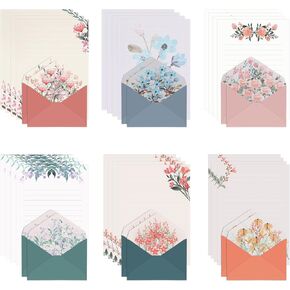 Floral Stationery Paper with Envelopes Set, 36Pcs A5 Letter Writing Fancy Envelopes for Love Letter, Invitations, Graduation, Greeting Card（24 Writing Stationery Paper + 12 Envelopes）