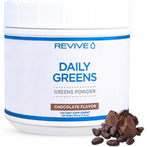 مزيج مسحوق الخضروات الفائقة من Revive MD - مزيج العصير والعصير مع مزيج الأطعمة الخضراء الفائقة من عشبة القمح والسبيرولينا والكلوريلا - البروبيوتيك والإينولين والألياف لصحة الجهاز الهضمي وصحة الأمعاء (الشوكولاتة) in Kuwait