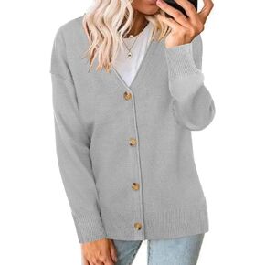 Zeagoo Women's Oversized Button Cardigan Sweaters 2024 Fall Open Front Lightweight Cardigans V Neck Loose Knit Outwear