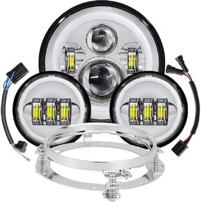 7 Inch Motorcycle LED Headlight 4.5" Fog Passing Light Fit For Harley Davidson Softail Deluxe Road King Street Glide Road Glide Ultra Limited Tri Tour Models DRL Halo Ring Angel Eye Chrome