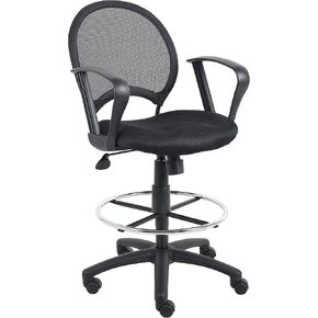 Boss Office Products Mesh Drafting Stool with Adjustable Arms in Black