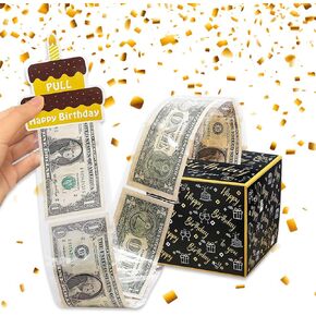 Birthday Money Box for Cash Gift Pull, Birthday Cake Card Box Gold Black Cardboard Card Box Pull Out Money Box Surprise Gift Box Holder for Birthday Baby Shower Party Supplies