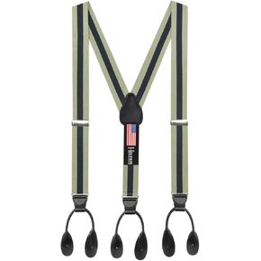 Hold’Em 1 ¼ Fancy Stripes and Solid Suspenders for Men – Y-Back Adjustable Leather Trimmed Button End