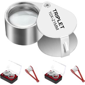 2PCS 10X Full Metal Jewelers Eye Loupe Magnifier, Small Pocket Folding Magnifying Glass Jewelry Loop for Gems, Jewellery, Coins, Map, Stamps, Elders Gift, 5/6'' Lens Dia
