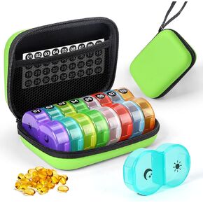 Monthly Pill Organizer Box 2 Times a Day, Monthly Pill Box AM PM with 32 Daily Pocket Case, Traval Pill Box with Portable Hard Case, Extra Large Medicine Box Holds Vitamin, Cod Liver Oil & Supplement