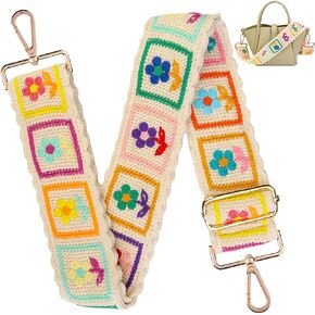 Purse Straps Replacement Crossbody Straps,Vintage Shoulder Strap Purse Strap, Crochet Flower Guitar Strap