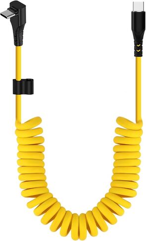 Coiled USB C to USB C Cable - 90 Degree Type C to USB C Cable for Car 60W Fast Charging Retractable Cable Spring Spiral USB C Cable Right Angle USB-C Charger Cord in Saudi Arabia