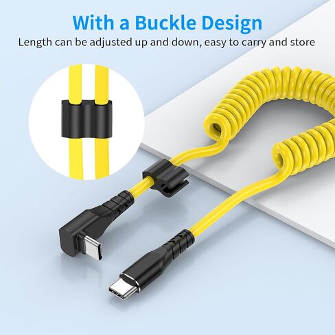 Coiled USB C to USB C Cable - 90 Degree Type C to USB C Cable for Car 60W Fast Charging Retractable Cable Spring Spiral USB C Cable Right Angle USB-C Charger Cord in Saudi Arabia