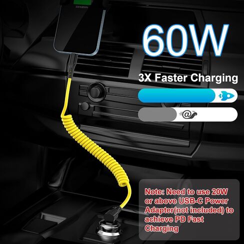 Coiled USB C to USB C Cable - 90 Degree Type C to USB C Cable for Car 60W Fast Charging Retractable Cable Spring Spiral USB C Cable Right Angle USB-C Charger Cord in Saudi Arabia