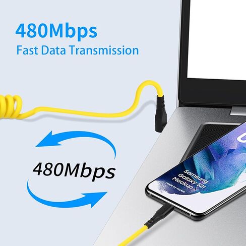 Coiled USB C to USB C Cable - 90 Degree Type C to USB C Cable for Car 60W Fast Charging Retractable Cable Spring Spiral USB C Cable Right Angle USB-C Charger Cord in Saudi Arabia