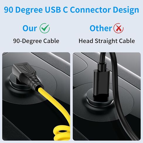 Coiled USB C to USB C Cable - 90 Degree Type C to USB C Cable for Car 60W Fast Charging Retractable Cable Spring Spiral USB C Cable Right Angle USB-C Charger Cord in Saudi Arabia