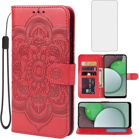 حافظة Bohefo لهاتف Galaxy A03S، حافظة محفظة Samsung A03S SM-A037U مع واقي شاشة من الزجاج المقوى، حافظة بطاقات ائتمان قابلة للطي من جلد ماندالا لهاتف Samsung Galaxy A03S أرجواني in Kuwait