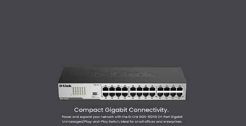 دي لينك، DGS-1024D، محول إيثرنت، 24 منفذ جيجابت، محور شبكة بدون مروحة غير مُدار، سطح المكتب أو الحامل، أسود in Kuwait