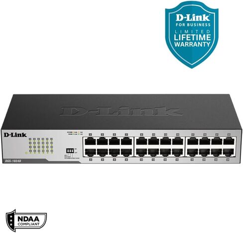 دي لينك، DGS-1024D، محول إيثرنت، 24 منفذ جيجابت، محور شبكة بدون مروحة غير مُدار، سطح المكتب أو الحامل، أسود in Kuwait