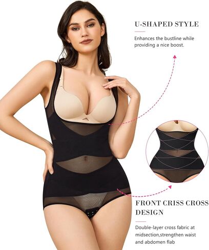 BRABIC Mesh Shapewear Bodysuit Tummy Control for Women Plus Size Faja Body Shaper Bodysuit Butt Lifter in Saudi Arabia