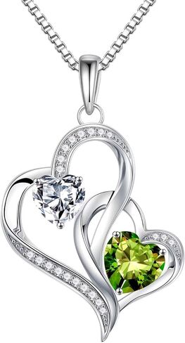 Iefil Birthstone Necklace Gifts for Women - 925 Sterling Silver Double Heart Birthstone Necklace | Anniversary Birthday Gifts for Women | Personalized Gifts | Jewelry Gifts for Wife Mom in Saudi Arabia