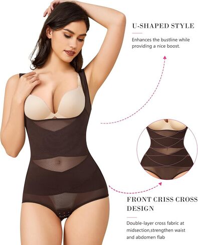 BRABIC Mesh Shapewear Bodysuit Tummy Control for Women Plus Size Faja Body Shaper Bodysuit Butt Lifter in Saudi Arabia