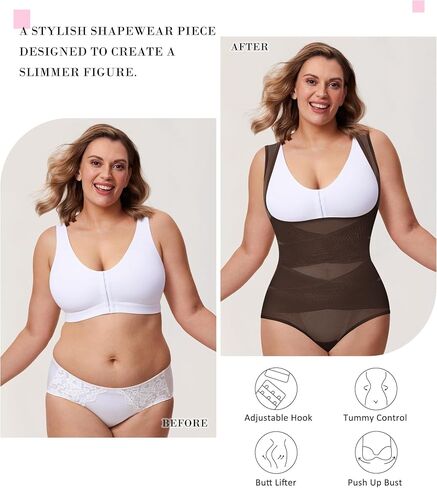 BRABIC Mesh Shapewear Bodysuit Tummy Control for Women Plus Size Faja Body Shaper Bodysuit Butt Lifter in Saudi Arabia